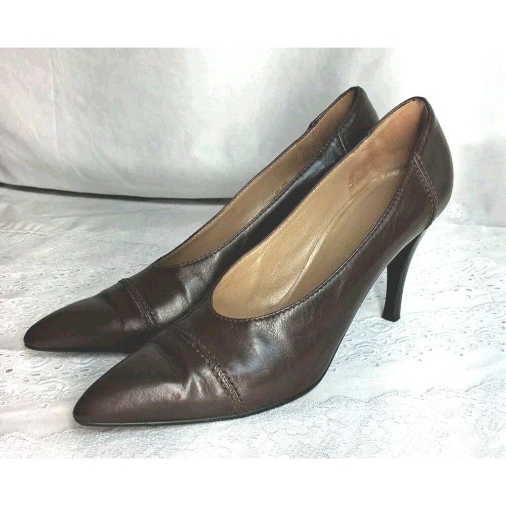Petra Firenze Brown Leather Heels Made In Italy Womens 8.5N Business Career Work